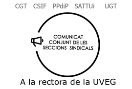 Escrit conjunt a la rectora de CGT, CSIF, PpdiP, SATTUi i UGT